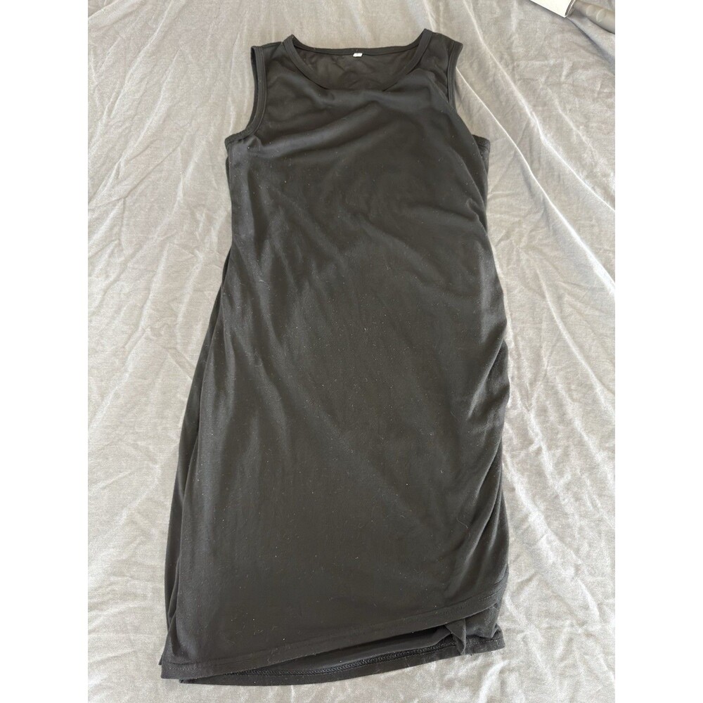 Women Black Solid Bodycon Knit Dress Sleeveless Knee Length Medium Cocktail